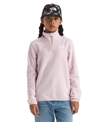 The North Face quarter-zip pullover material closeup reveals recycled fleece texture and softness.