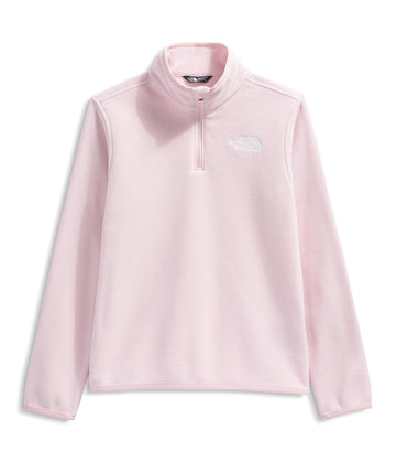 The North Face Teen Glacier quarter-zip pullover worn on model demonstrates versatile day-to-night wear.