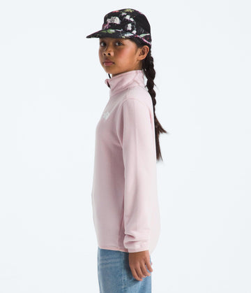 The North Face Teen Glacier quarter-zip pullover side view highlights easy layering for school and outdoors.
