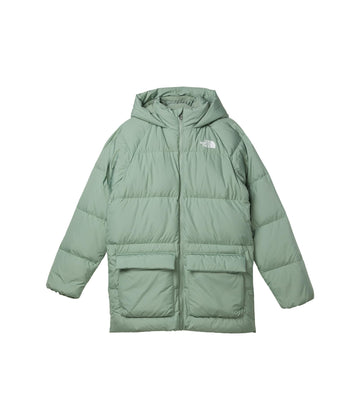 The North Face Teen North Down parka front view—warm insulation for cold-weather mobility.