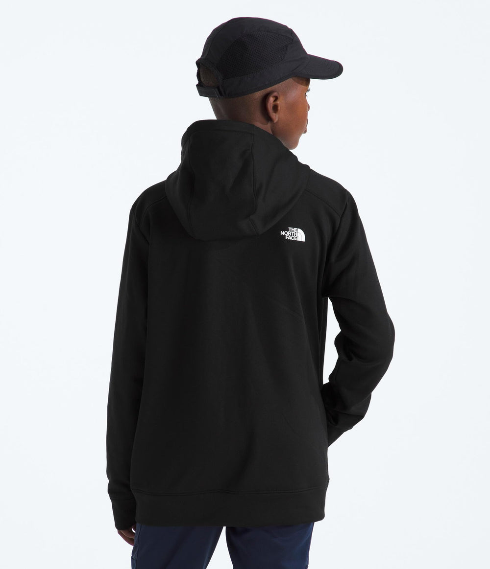 The North Face Teen TNF Performance Fleece hood detail emphasizes three-piece hood design