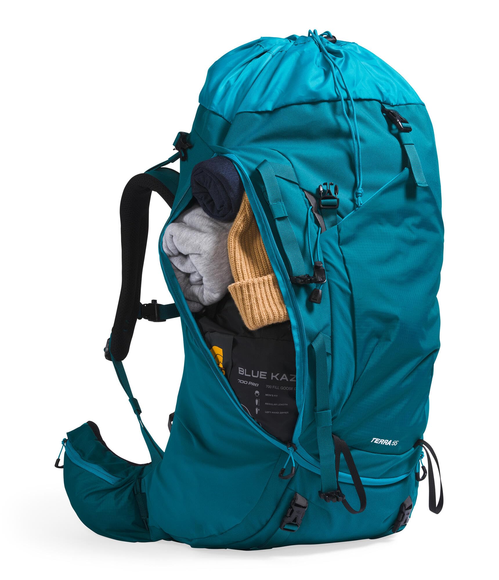 The North Face Terra 55 hipbelt pockets for quick-access essentials.