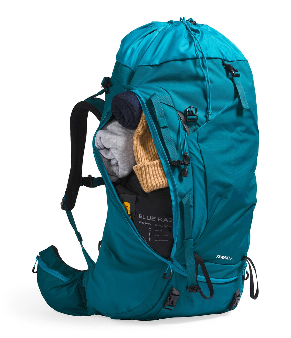 The North Face Terra 55 hipbelt pockets for quick-access essentials.