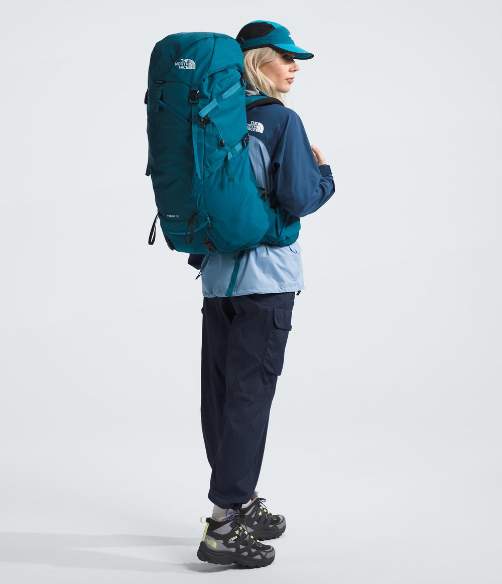 The North Face Terra 55 internal hydration sleeve keeps fluids secure during hikes.
