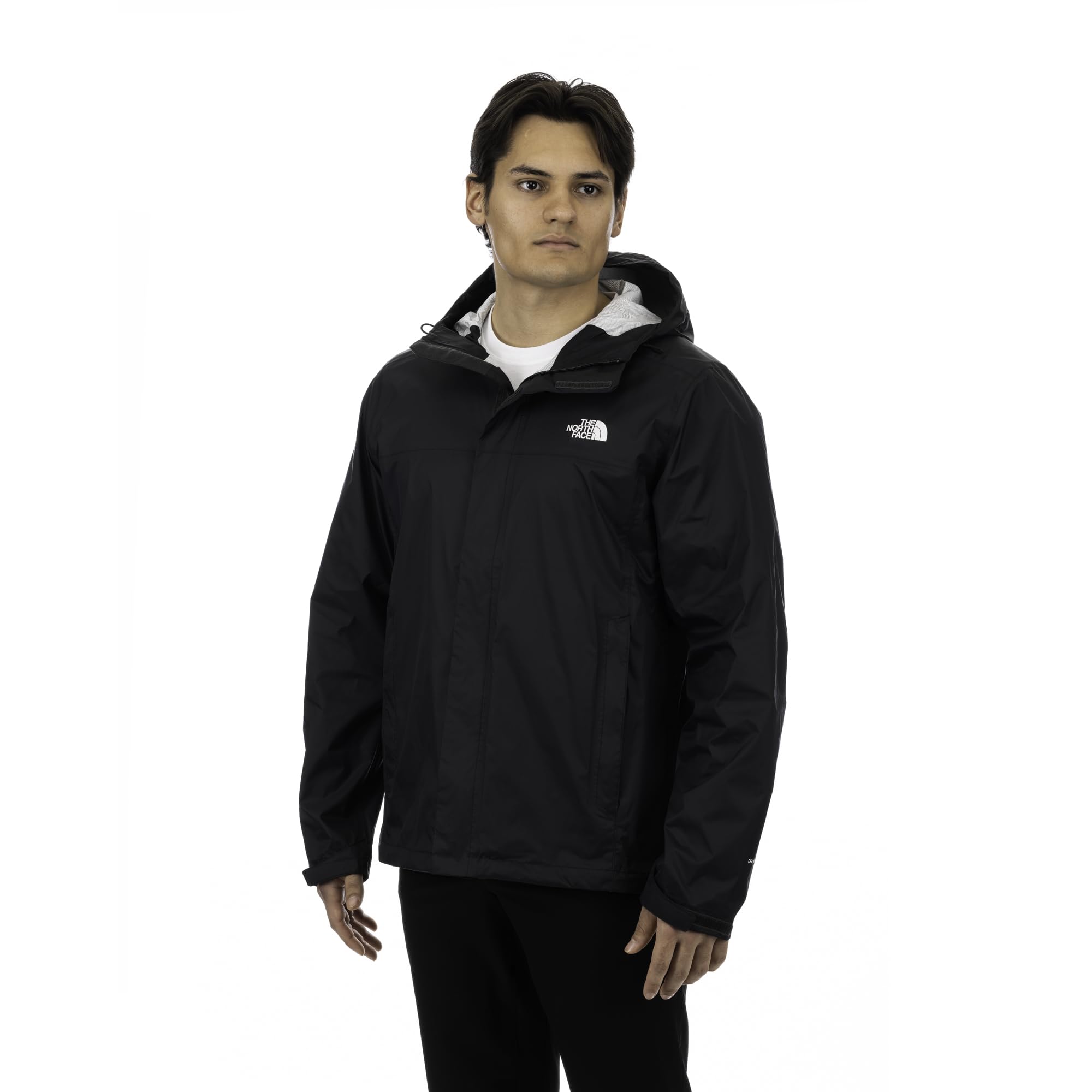 The North Face Venture 2 jacket front view with waterproof hood for rainy commutes.
