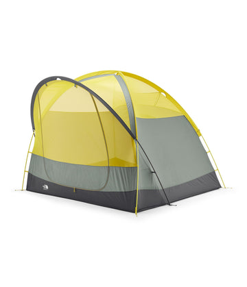 The North Face Wawona 4 tent interior with tall ceiling supports comfortable seating.