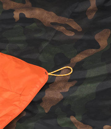 The North Face Wawona Blanket with taupe-green camo print emphasizes portable warmth.