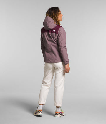 Antora Triclimate hood detail highlighting adjustable rain protection.