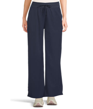 The North Face Aphrodite Arise wide-leg pant Summit Navy on model showing relaxed drape.