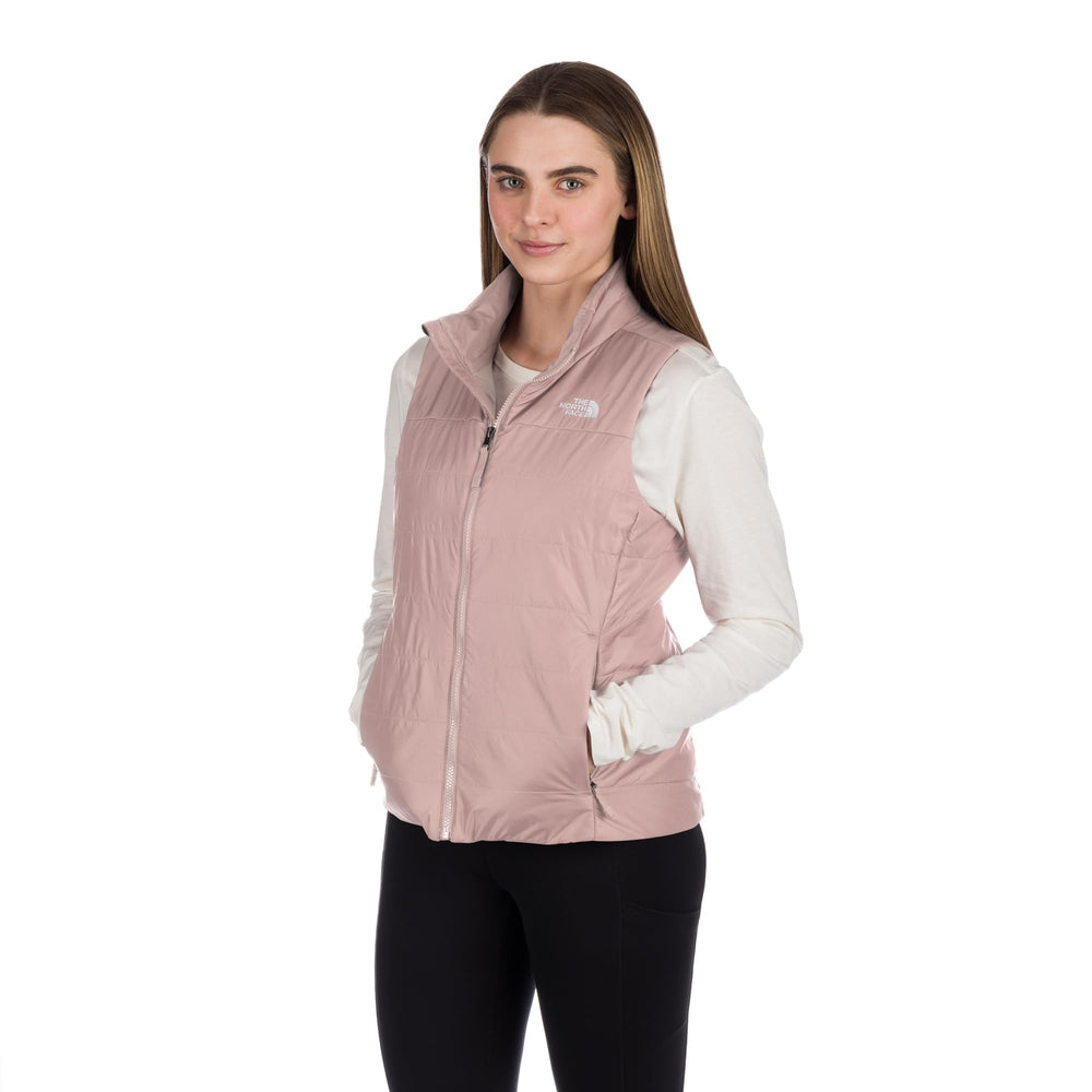 The North Face Flare Vest pink moss side view for travel-ready styling