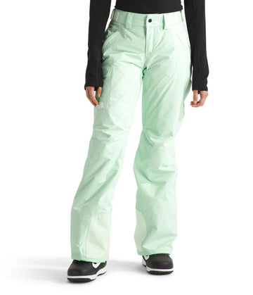 The North Face Women's Freedom Insulated Pant in dry weather-ready pale green, waterproof shell in view