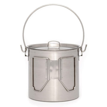 The Pathfinder School 64oz bush pot bail handles offer comfortable grip over fire.