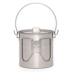 The Pathfinder School 64oz bush pot bail handles offer comfortable grip over fire.
