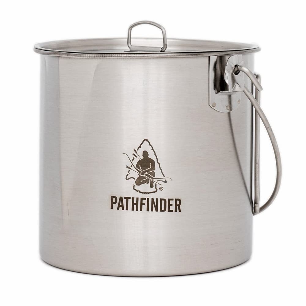 The Pathfinder School 64oz bush pot side view shows rugged durability for camp cooking.