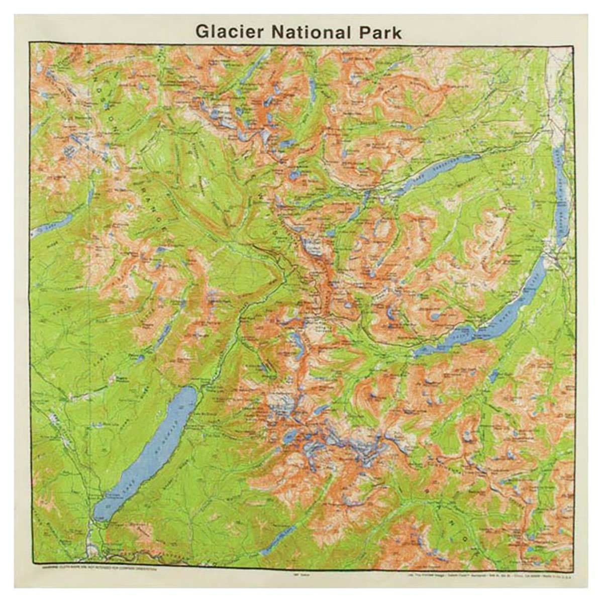 The Printed Image Glacier National Park Bandana with detailed topographic maps for hiking