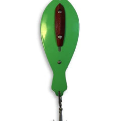 The Reliable Spoon 8-inch Bunker Spoon lime green for deep-water trolling and secure hookups.