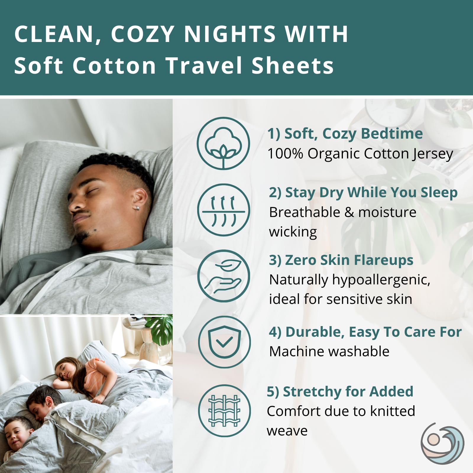 The Snug Cove organic jersey cotton fabric shown up close for breathable travel comfort.