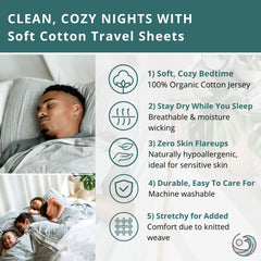 The Snug Cove organic jersey cotton fabric shown up close for breathable travel comfort.