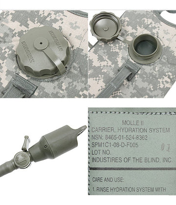 The Specialty Group USGI ACU Digital camo MOLLE webbing showcases rugged field practicality.