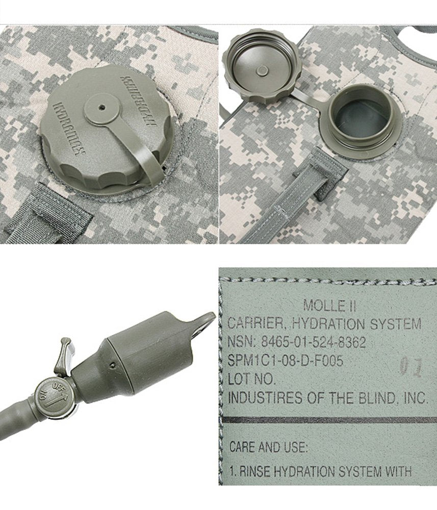 The Specialty Group USGI ACU Digital camo MOLLE webbing showcases rugged field practicality.