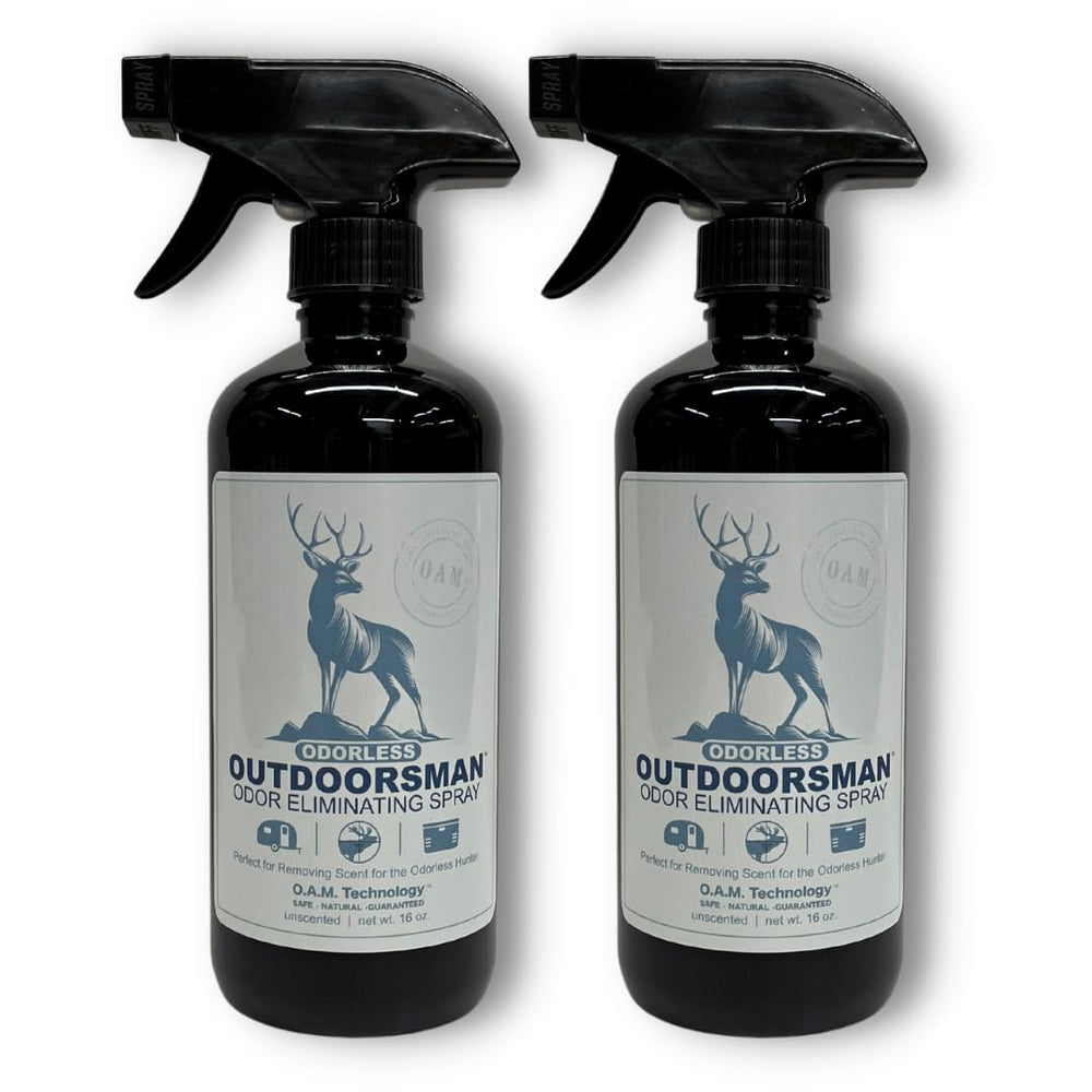 The Stink Solution Odorless Outdoorsman bottle pour for quick odor neutralization.