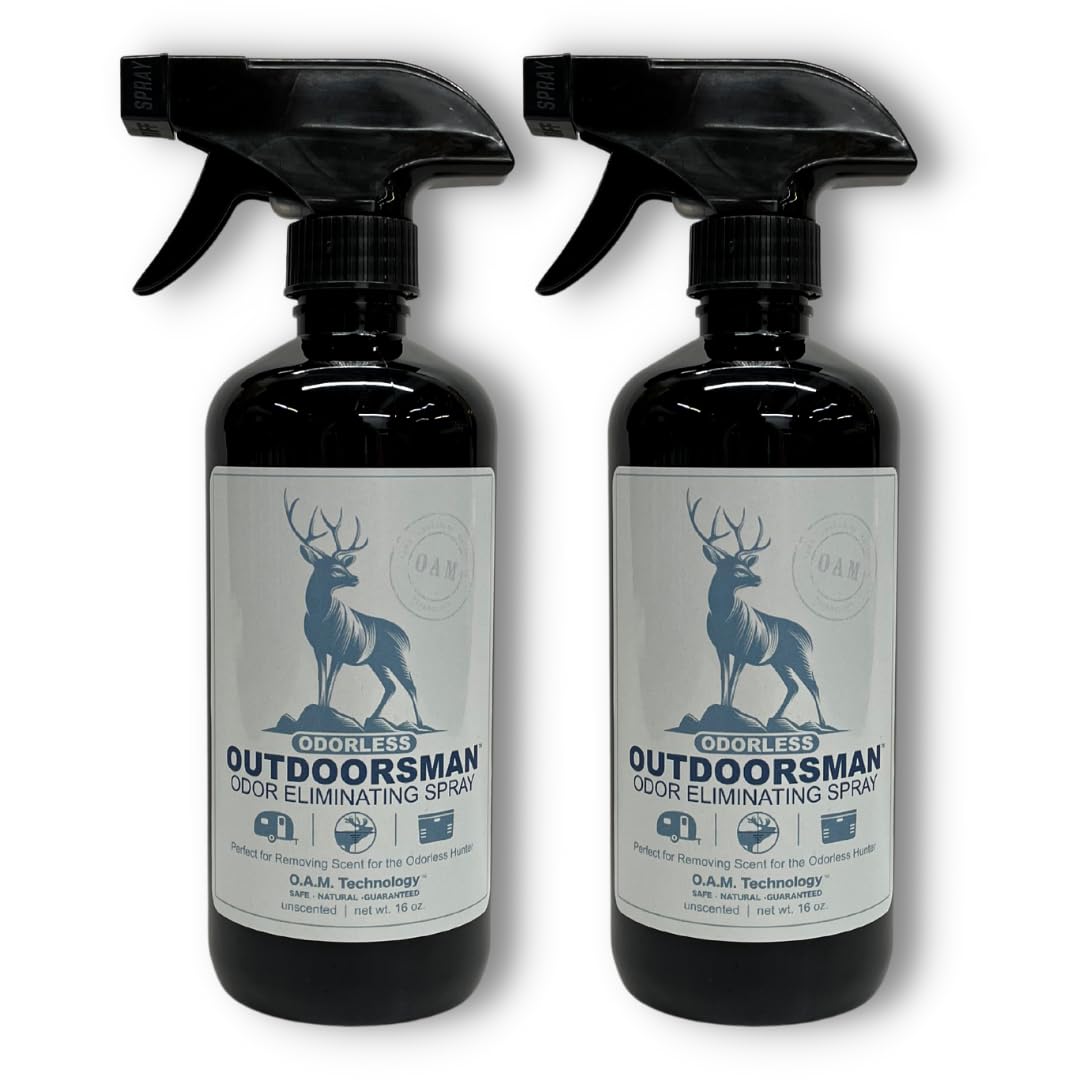 The Stink Solution Odorless Outdoorsman bottle pour for quick odor neutralization.