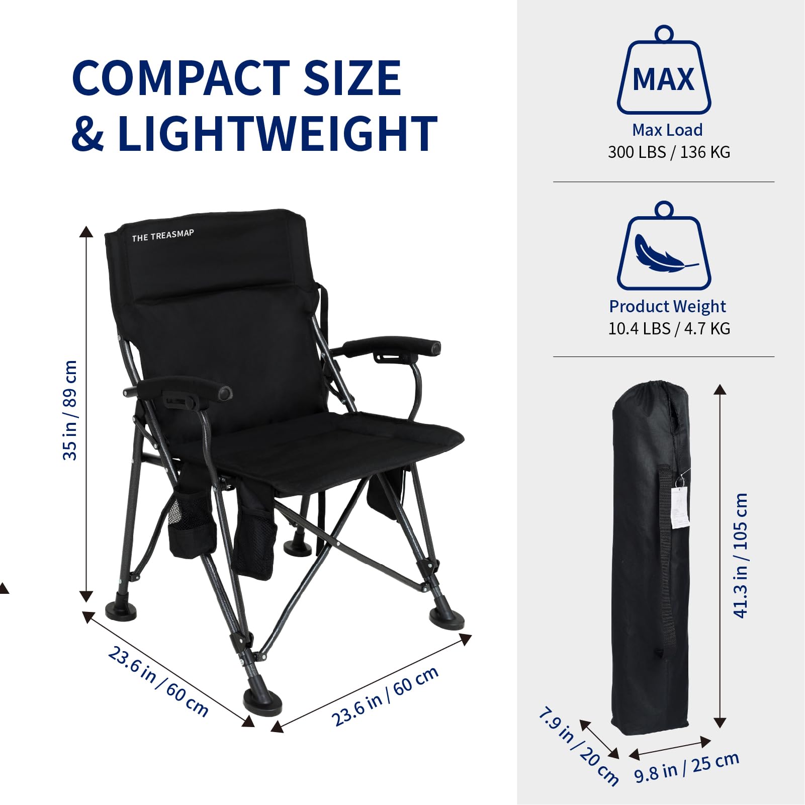 The Treasmap heated camping chair in use with cup holder outdoors.