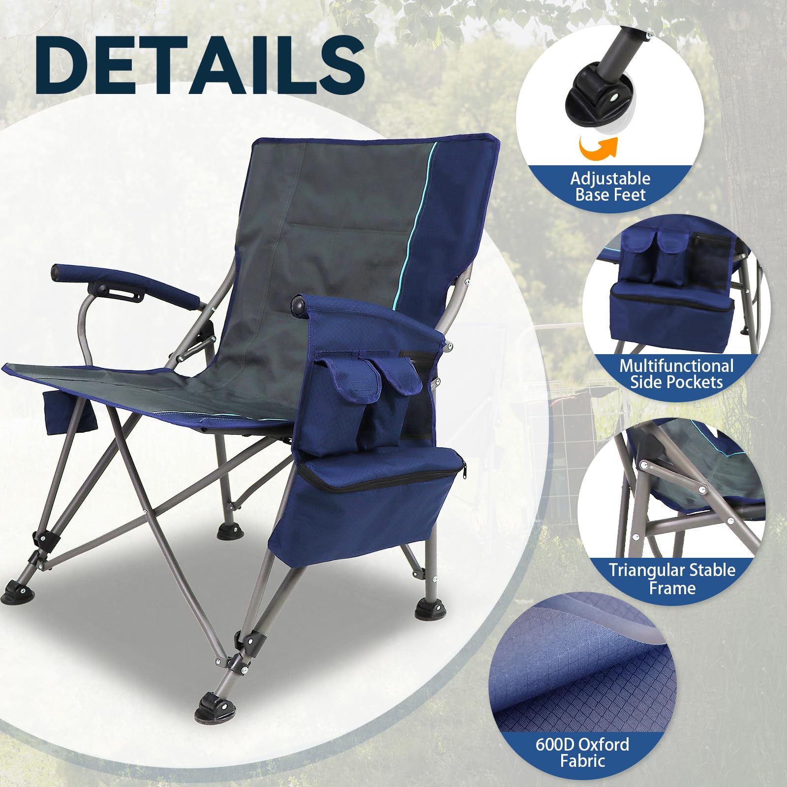 The Treasmap water-resistant fabric scene underscores dry comfort in damp outdoor environments.