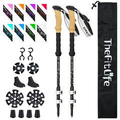 TheFitLife carbon fiber trekking poles with collapsible design for compact carry on trails.
