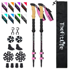 TheFitLife carbon fiber trekking poles collapsed for easy storage on trails.