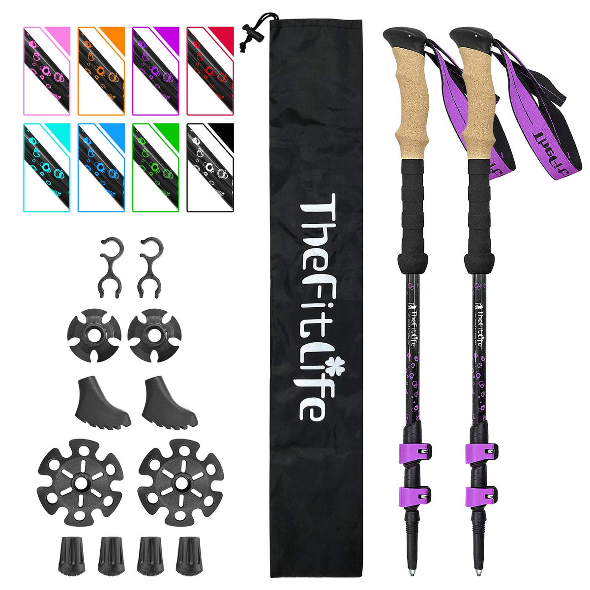 TheFitLife carbon fiber trekking poles folded for compact carry on trails.