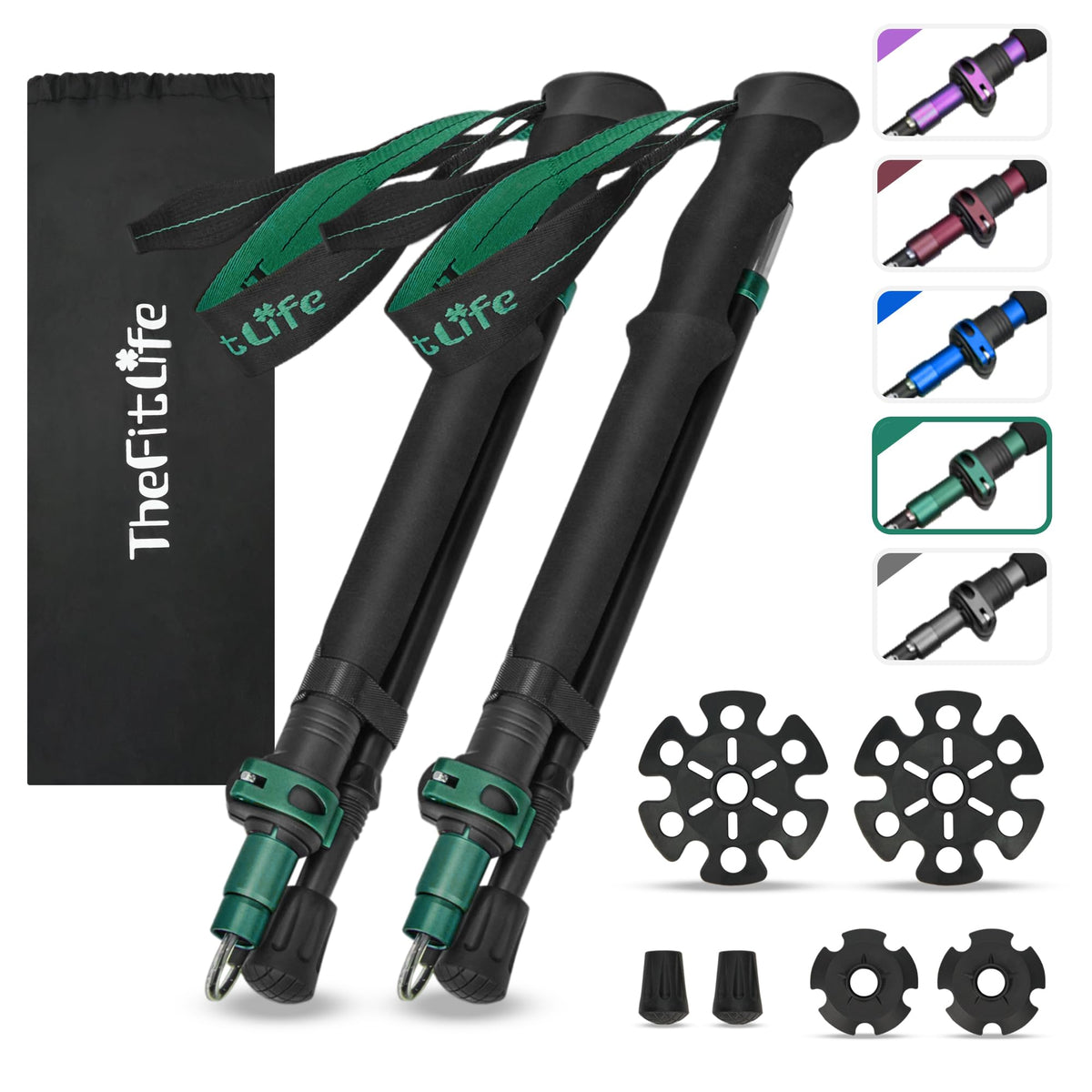 TheFitLife collapsible trekking poles extended for stable support on uneven trails.