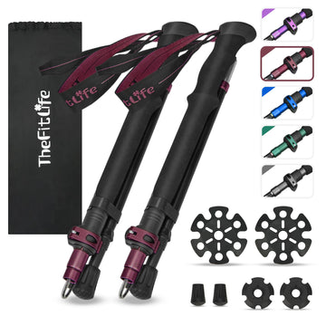 TheFitLife collapsible trekking poles unfolded on trail for secure grip