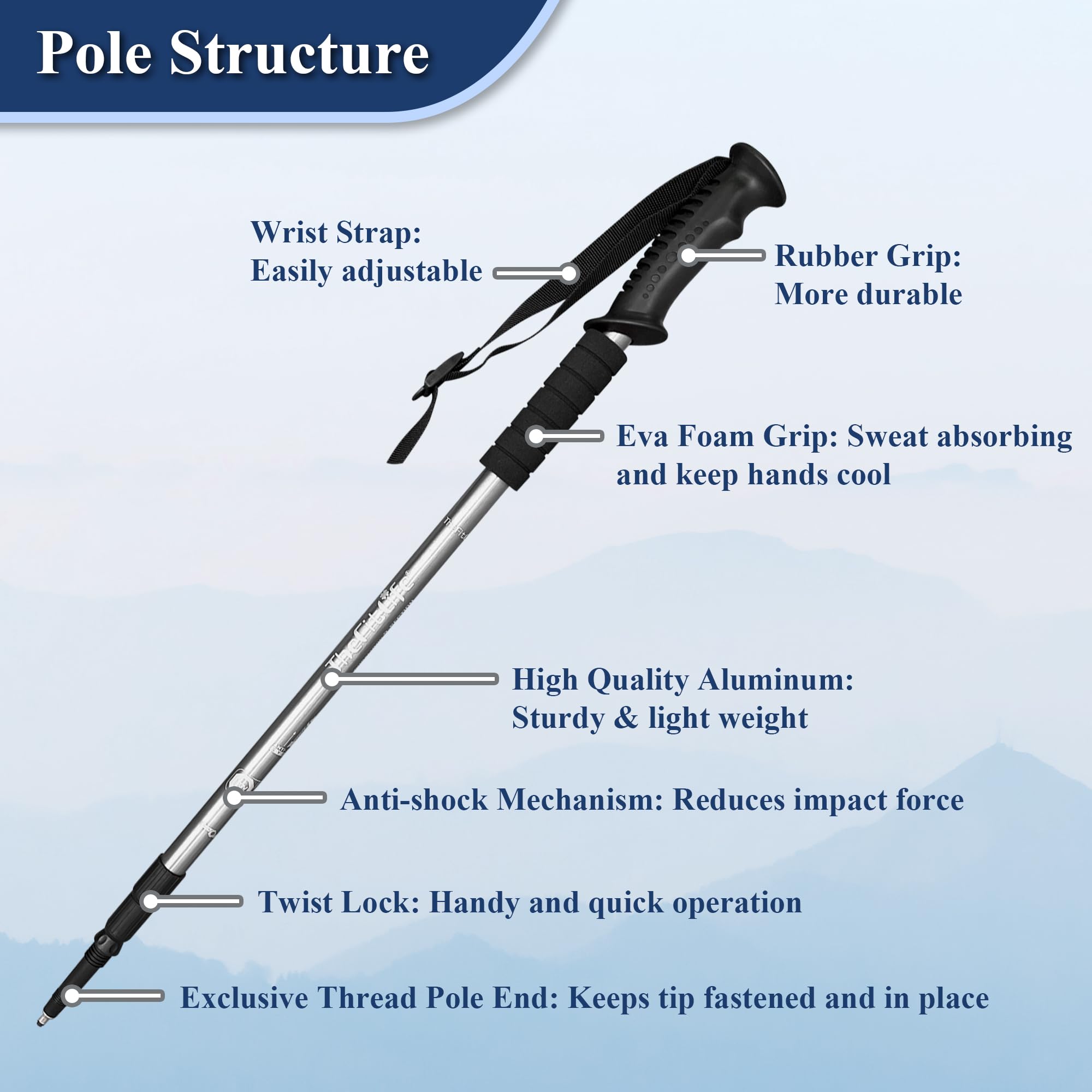 TheFitLife Nordic Walking Poles extended length demonstrates adjustable reach for varied terrains.