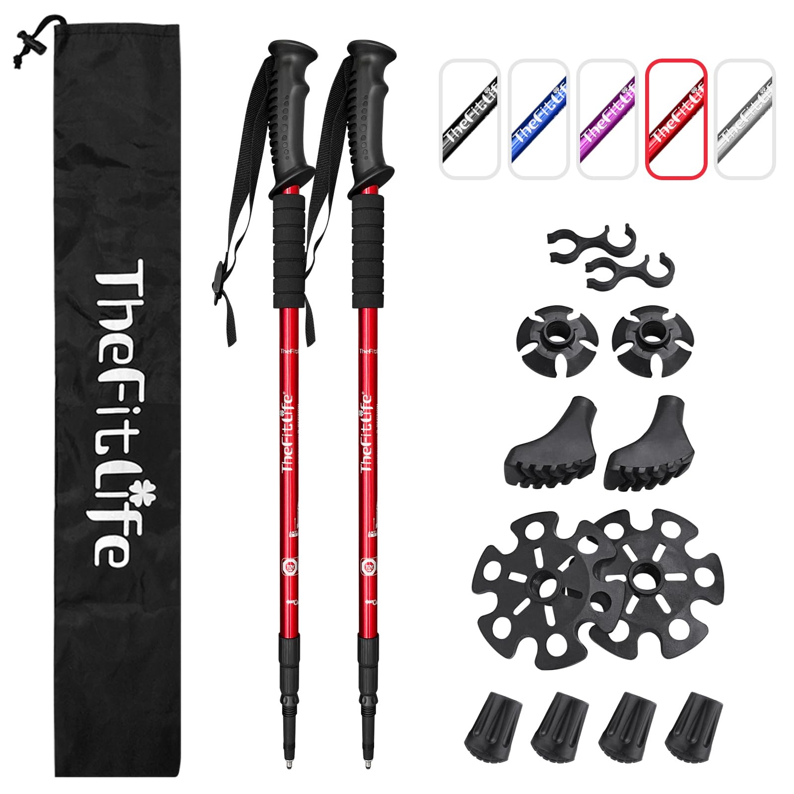 TheFitLife Nordic walking poles extended to full length for stability on rugged trails.