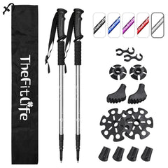 TheFitLife Nordic Walking Poles packaging shows compact travel-friendly design for hikers.