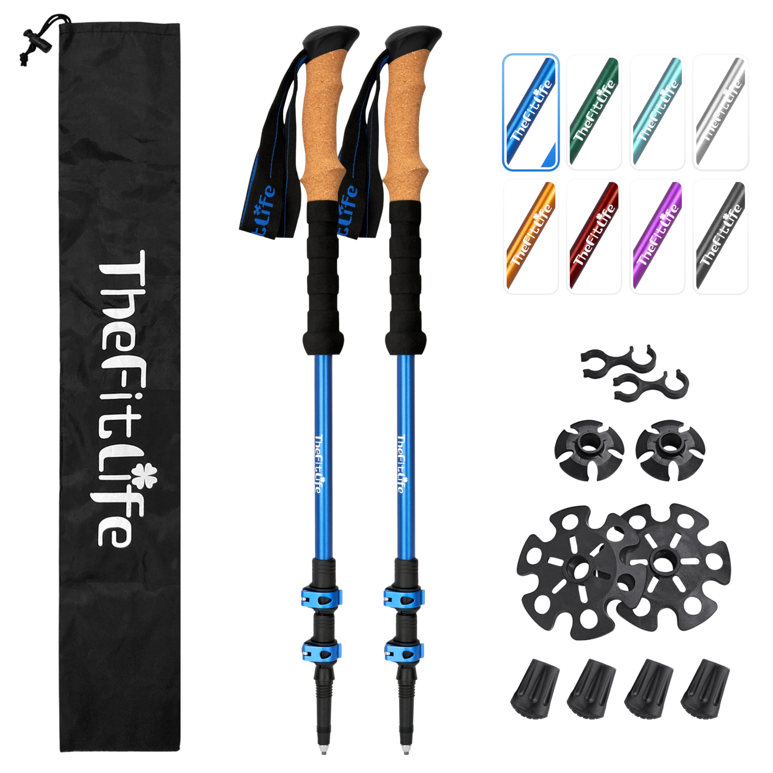 TheFitLife trekking poles highlighted in 7075 aluminum for lightweight stability on rugged trails