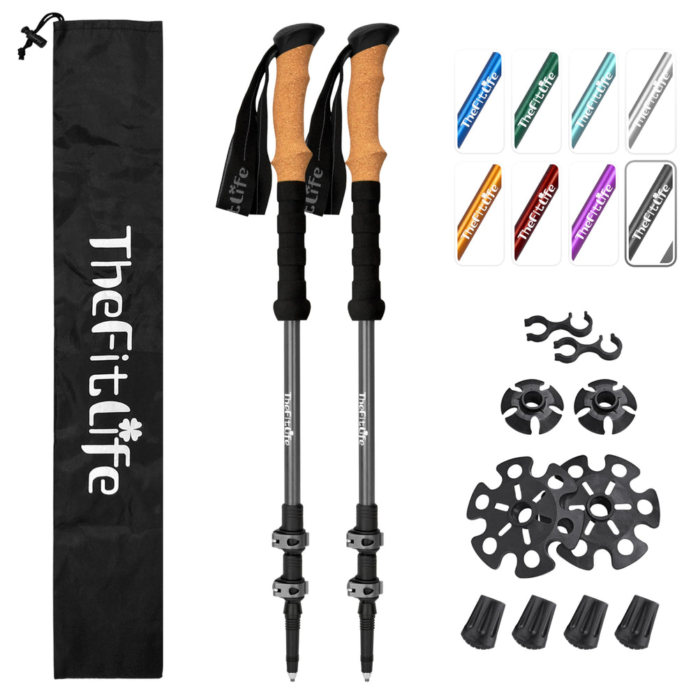 TheFitLife trekking poles aluminum body provide lightweight stability on rugged trails.