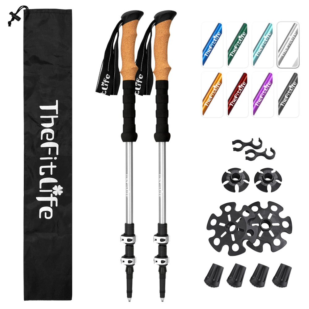 TheFitLife Trekking Poles cork grip close-up showing sweat-absorbing comfort.
