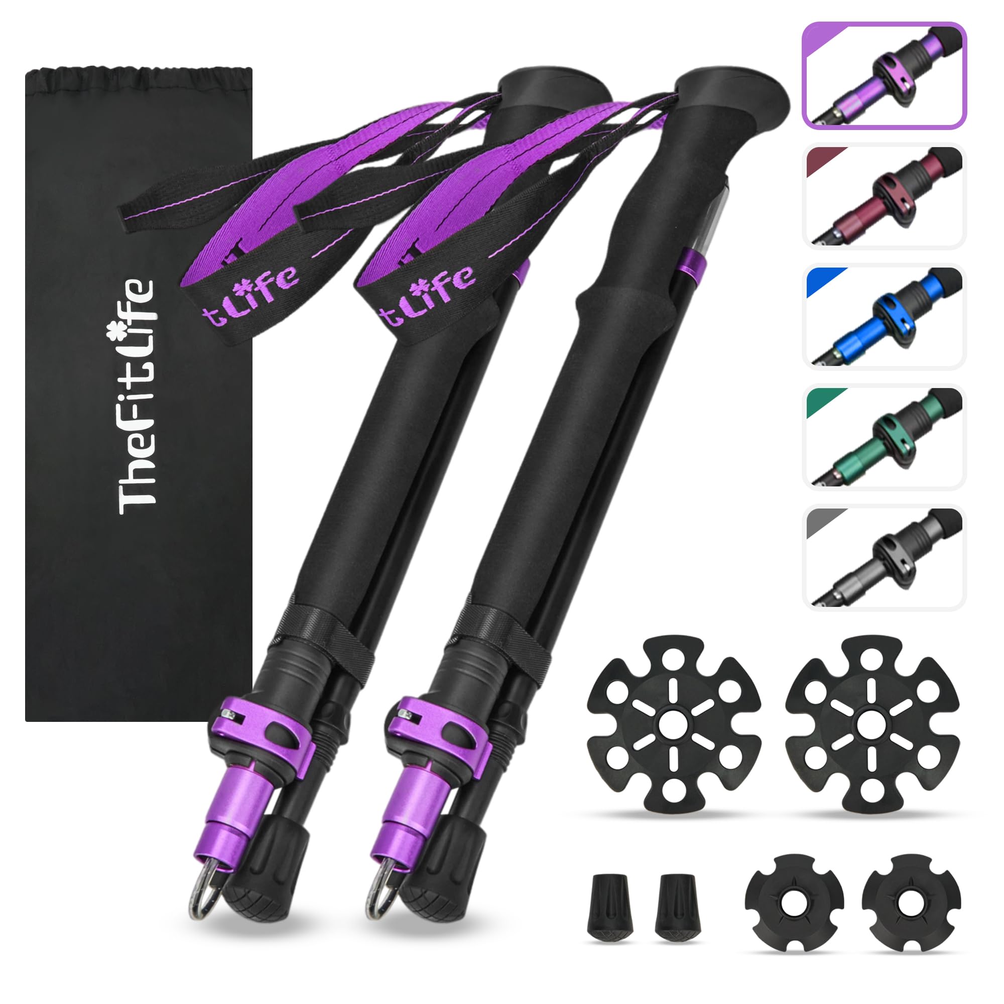 TheFitLife trekking-poles folded compact in backpack for easy travel and storage.