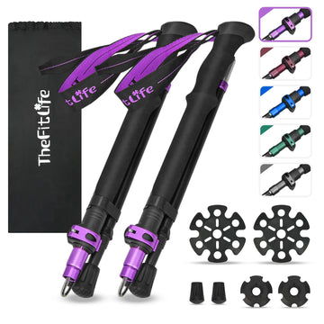 TheFitLife trekking-poles folded compact in backpack for easy travel and storage.