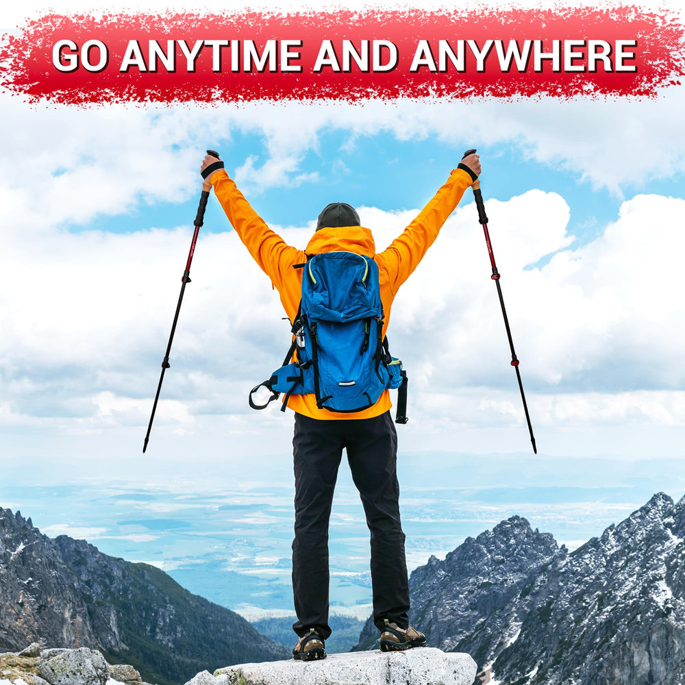 TheFitLife trekking poles in use on trail illustrate stability and versatility.