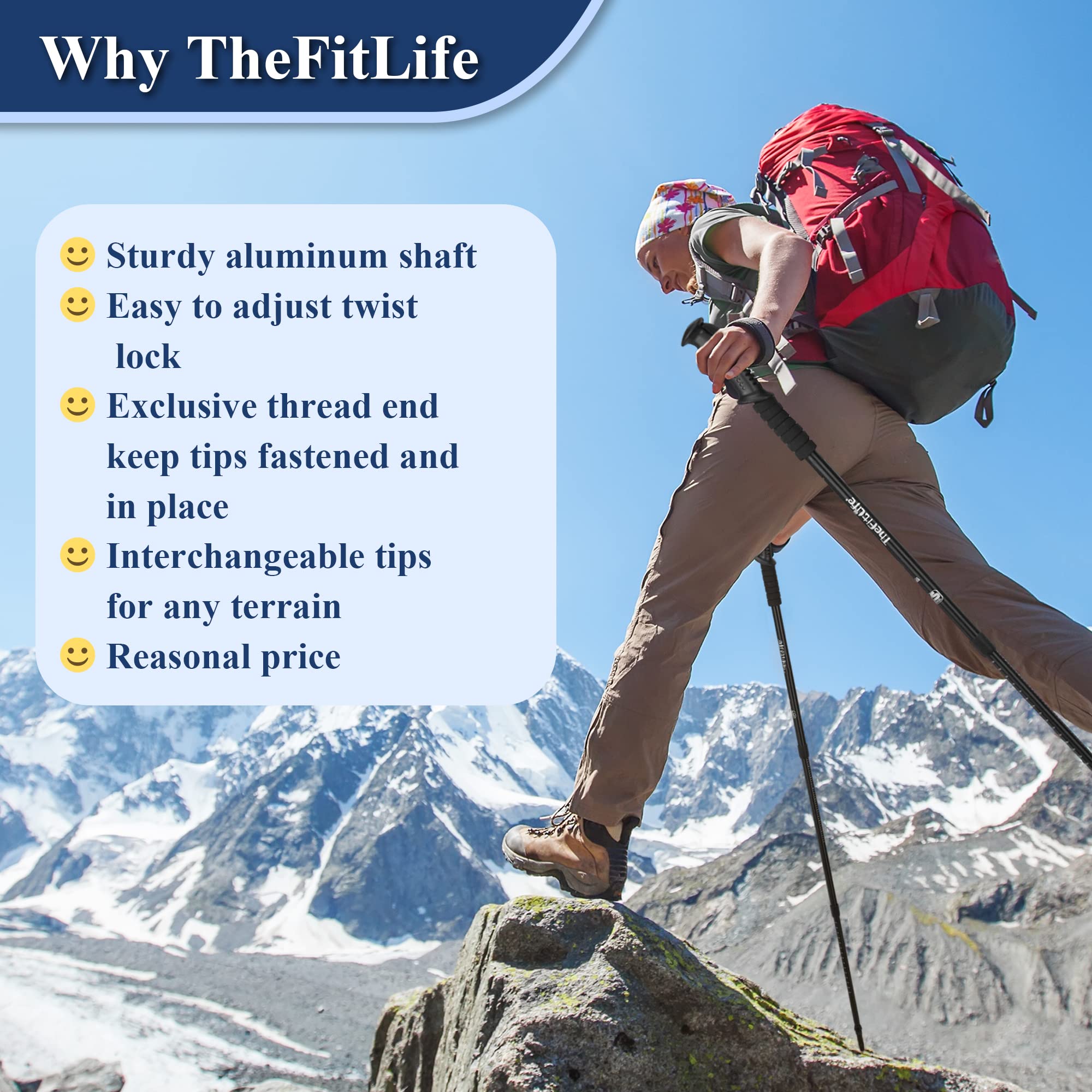 TheFitLife trekking poles three-section pack shows versatile height