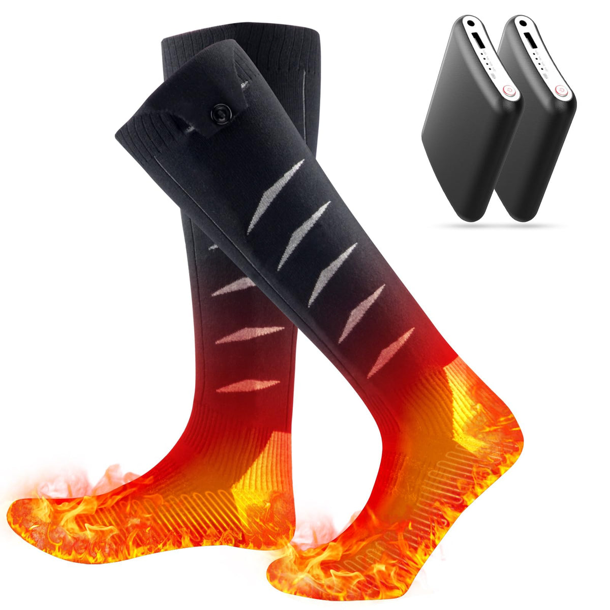 THEKUKU electric heated socks battery packs provide portable warmth for outdoor activities.