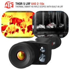 theOpticGuru ATN Thor 5 LRF side panel illustrates built-in rangefinder for precise distance reads.