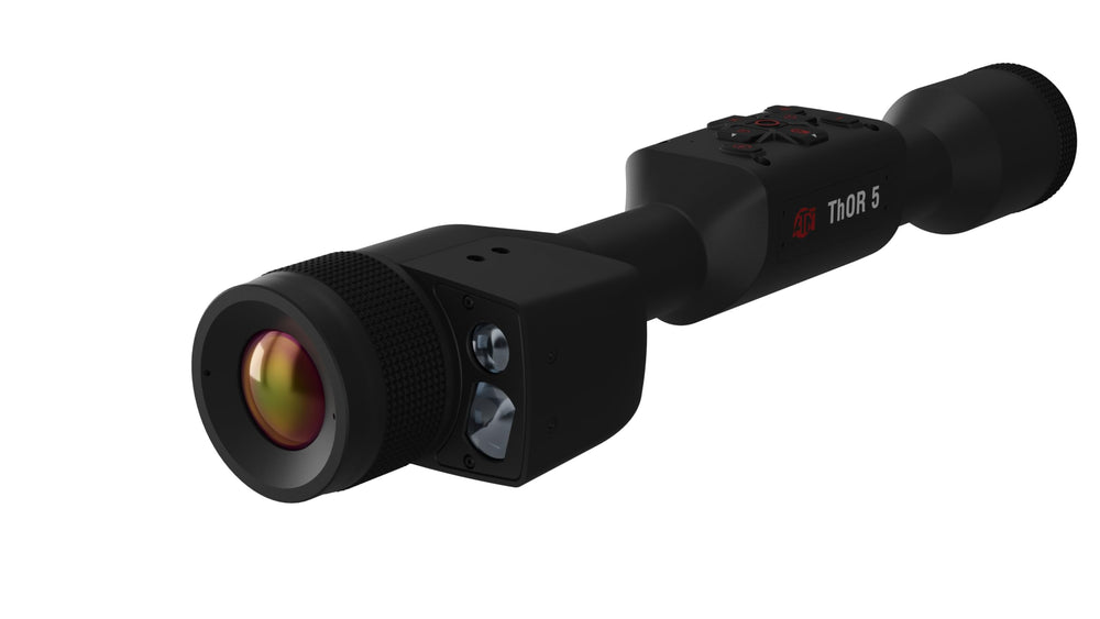 theOpticGuru ATN Thor 5 LRF front view shows ergonomic shape for quick target acquisition