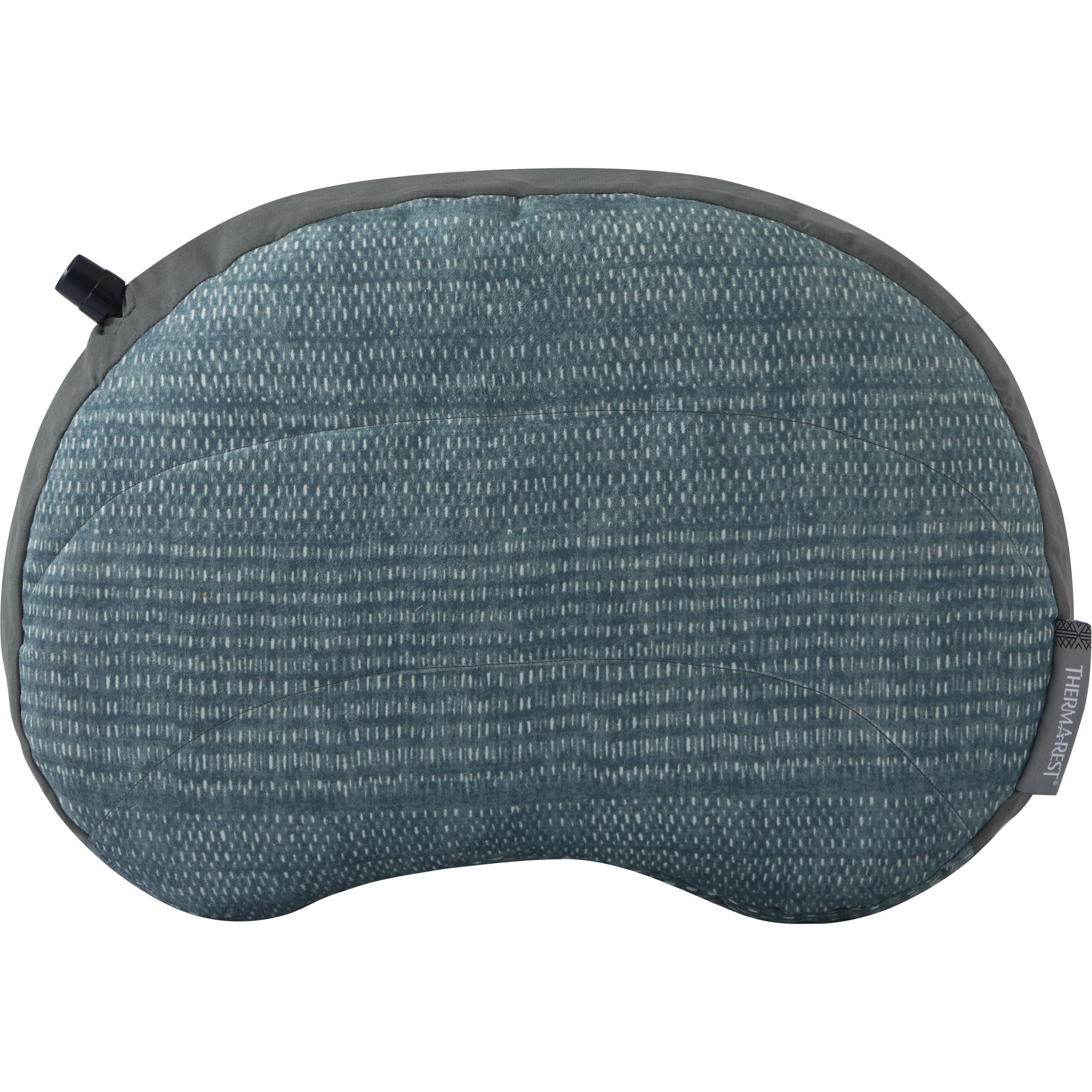 Therm-a-Rest Air Head Pillow in blue cover offers soft comfort for camping and travel.