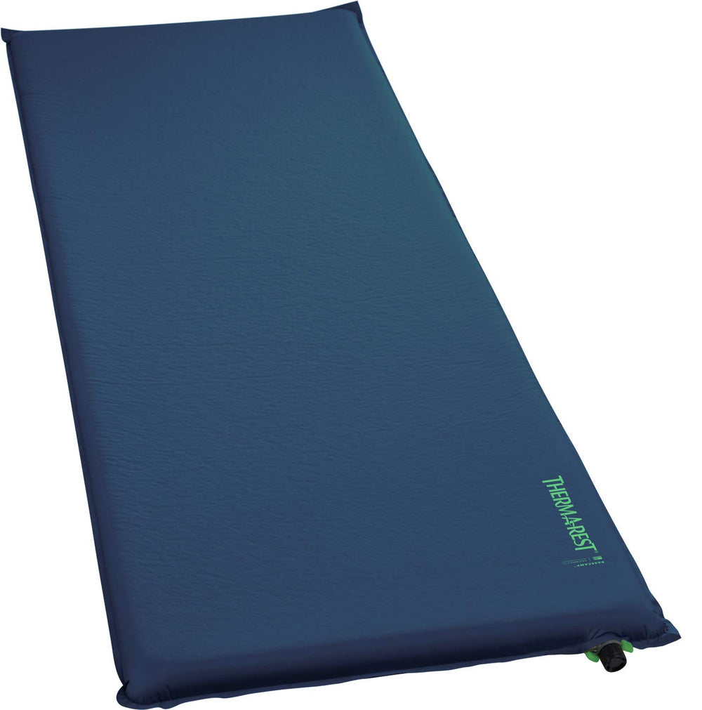 Therm-a-Rest BaseCamp pad with WingLock setup in Poseidon Blue for fast inflation