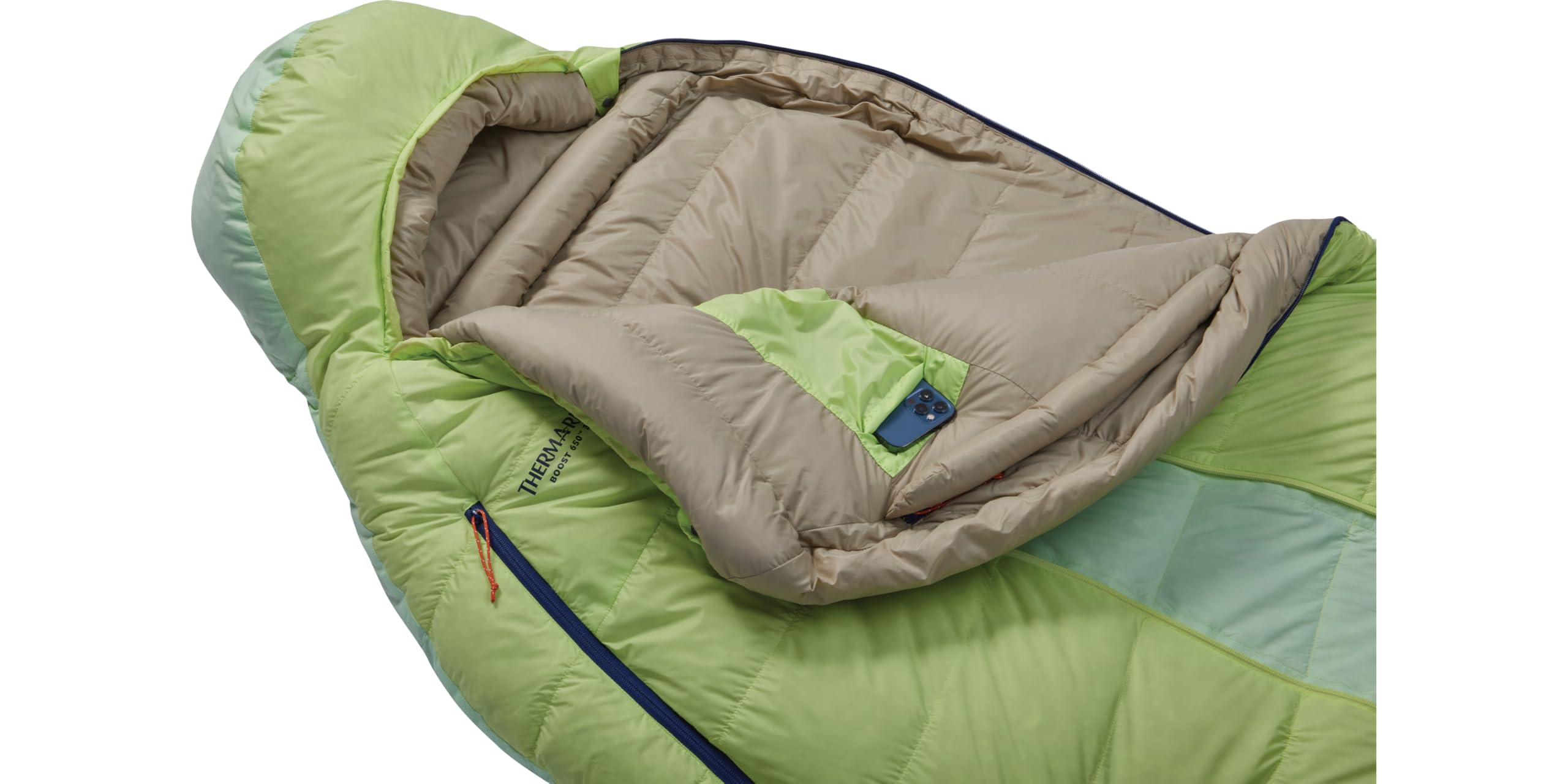 Therm-a-Rest Boost 650 arm holes allow easy access while staying warm.