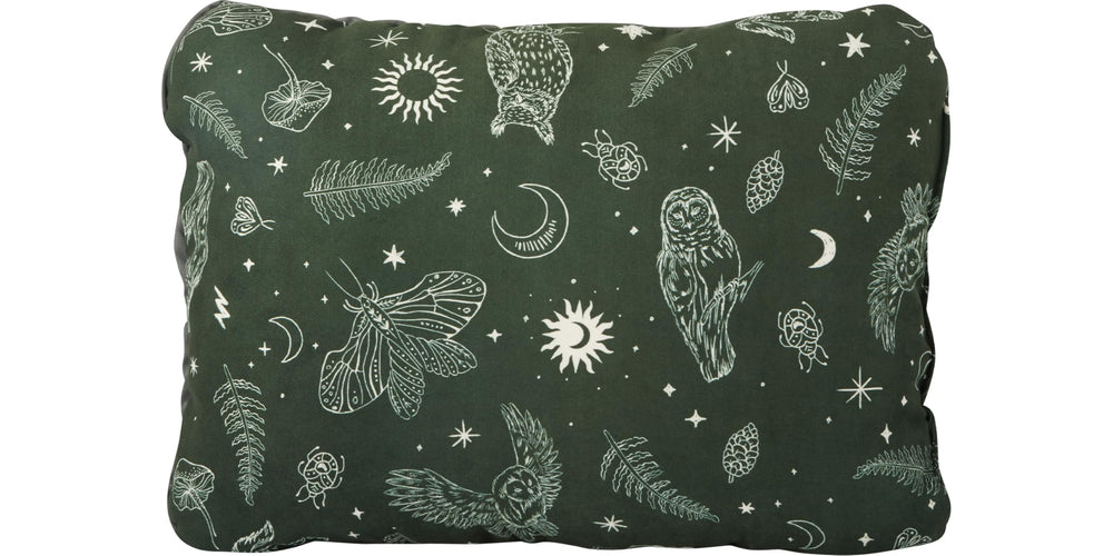 Therm-a-Rest Compressible Cinch Pillow Woodland rolled for compact travel comfort